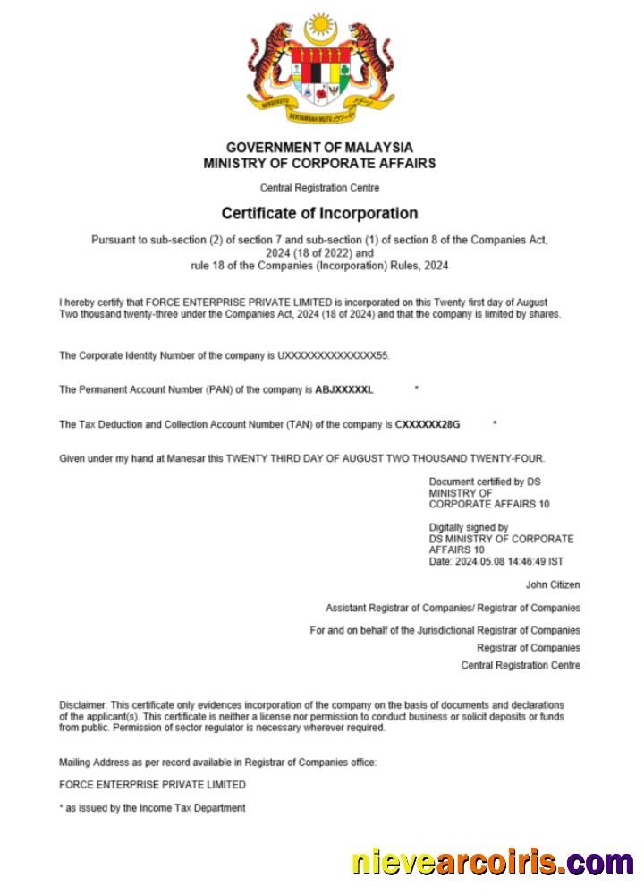 Malaysia business registration certificate
